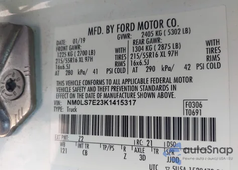 2019 Ford Transit Connect Xl from USA, damaged, VIN NM0LS7E23K1415317